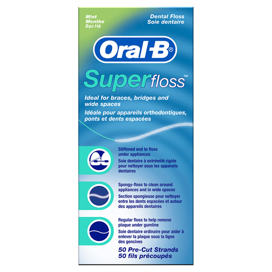 Picture of Oral B SuperFloss Super Dental Floss for Braces Bridges - 50 Strips