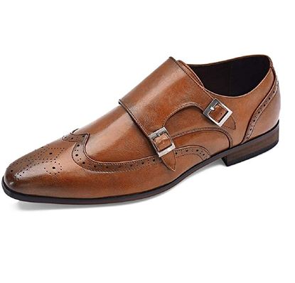 Picture of Men's Oxford Shoes Double Monk Strap Brown-01